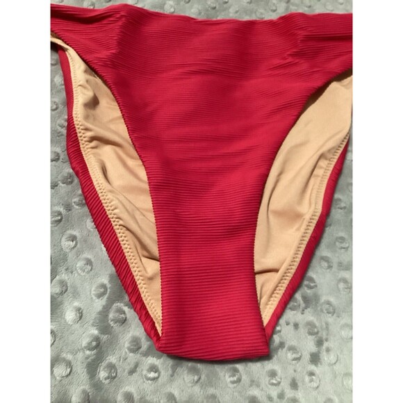 J. Crew High Rise Cheeky Bikini Bottom Pink Ribbed S - Picture 2 of 5